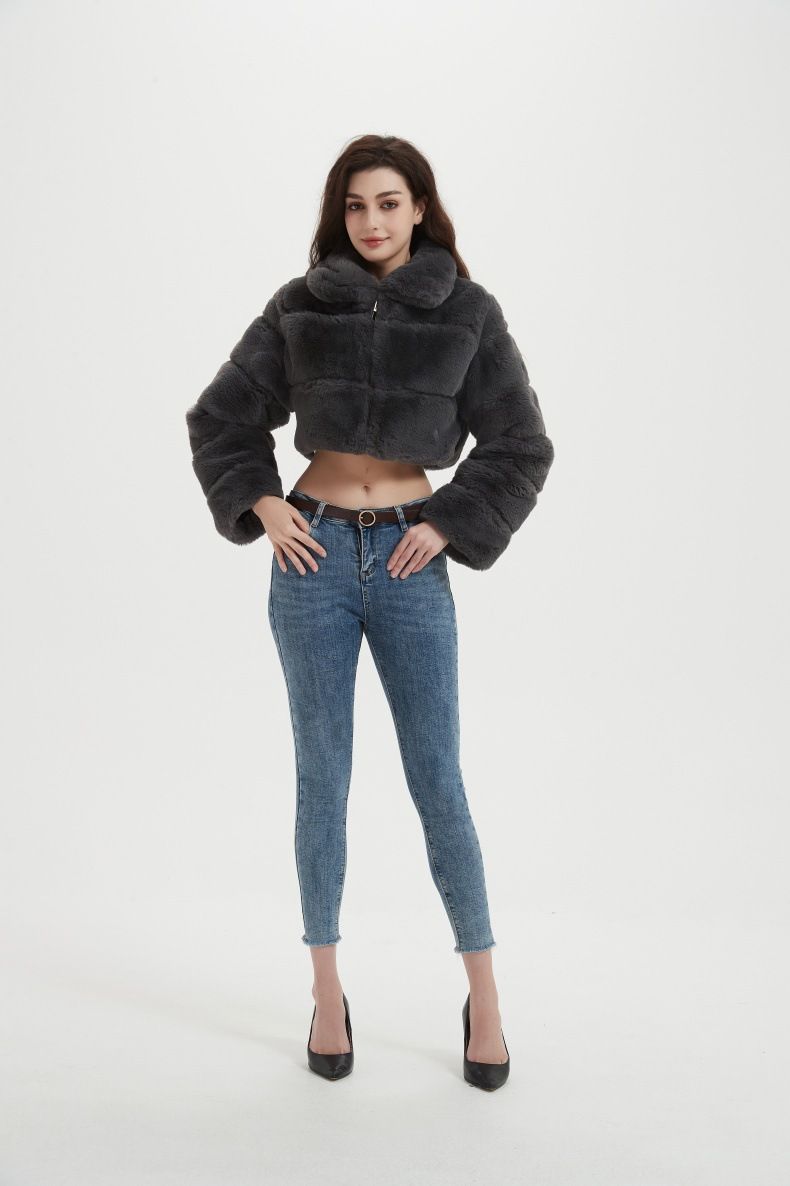 Women's Faux Fur Short Jacket - Cozy & Stylish Winter Outerwear With Faux Rabbit Fur Collar, Lightweight & Warm, Multiple Colors & Styles_voghion.com