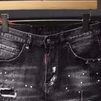 Herrenbekleidung Distressed Patchwork Denim Shorts – Graffiti Paint & Splatter Design, Streetwear Casual Shorts für Teenager und Jugendliche (Schwarz-Grau, 28-36)_voghion.com