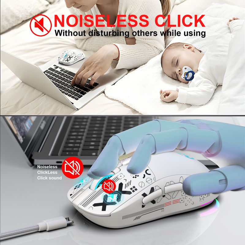 3 Modi Bluetooth-Gaming-Maus, Wiederaufladbar, 2,4 G USB, Kabellos, RGB-Hintergrundbeleuchtung, Maus Für IPad, Tablet, Laptop, Computer_voghion.com