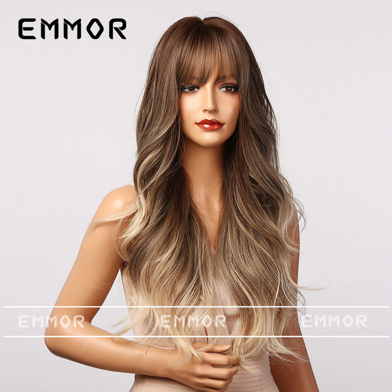 High temperature silk gradient brown waves in long curly hair wig female full head set_voghion.com