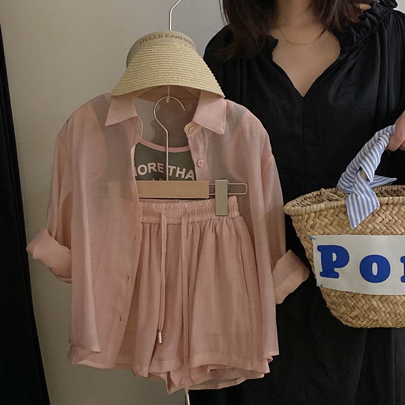 Vêtements pour enfants 2024 été nouvelles filles mode lettre bretelles décontracté lâche mince chemise shorts ensemble_voghion.com