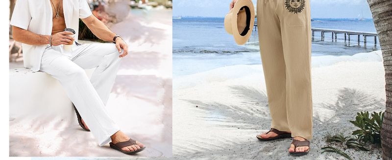 Litthing Herren-Jogginghose aus Baumwolle, lässige Sommerhose mit Taschen, lockere Passform, Kordelzughose, bequeme, leichte Hose_voghion.com