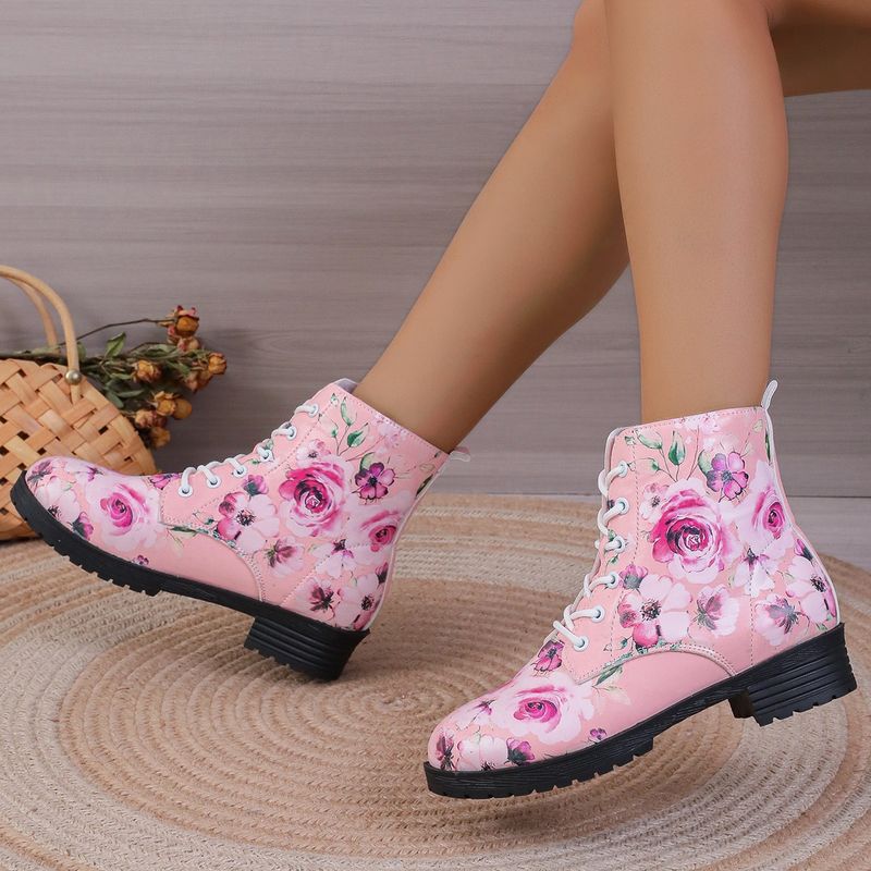 2025 Rose Print High-top Women's Plus Size Martin Autumn Winter New Fashion Work Boots_voghion.com