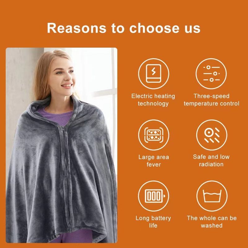 USB Electric Heated Shawl, Rechargeable Body Warmer Cover, Fleece-lined Warm Heating Cape_voghion.com