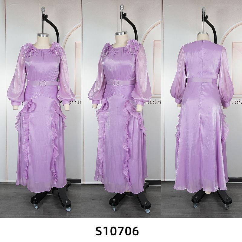 Plus-Size Floral Maxi Dress – Elegant Ruffle Sleeve Chiffon Dress With 3d Embroidery, High Waist & Flowy Hem, Women’S Formal Evening Gown_voghion.com