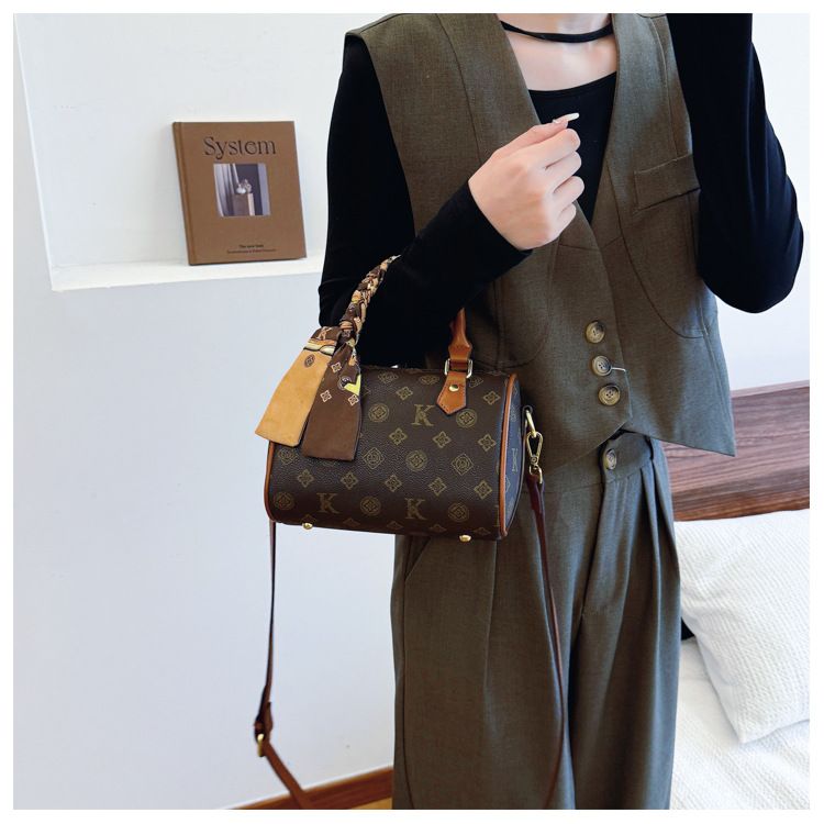 Elegante borsa a tracolla Boston da donna - Borsa a tracolla piccola e grande in pelle PU con stampa floreale vintage e tracolla regolabile_voghion.com