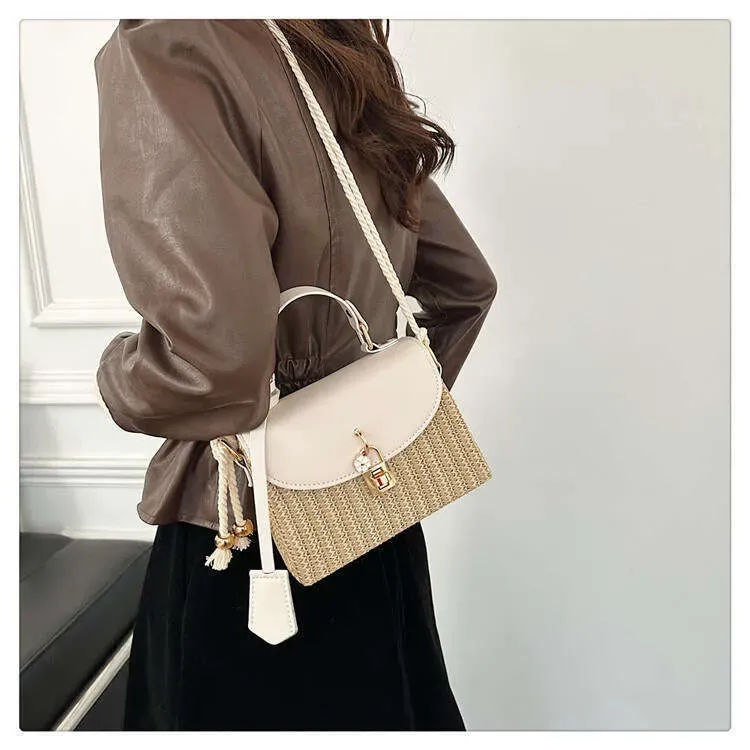 Borsa a tracolla con una sola spalla per donna, borsa da sera in paglia alla moda, stile rossetto_voghion.com