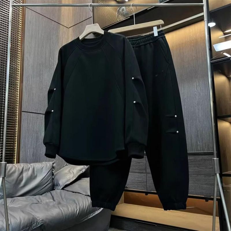 Herrenbekleidung Designed Plissee Plus Veet Verdicktes Sweatshirt Herren Herbst und Winter Lose Rundhals T-Shirt Leggings_voghion.com