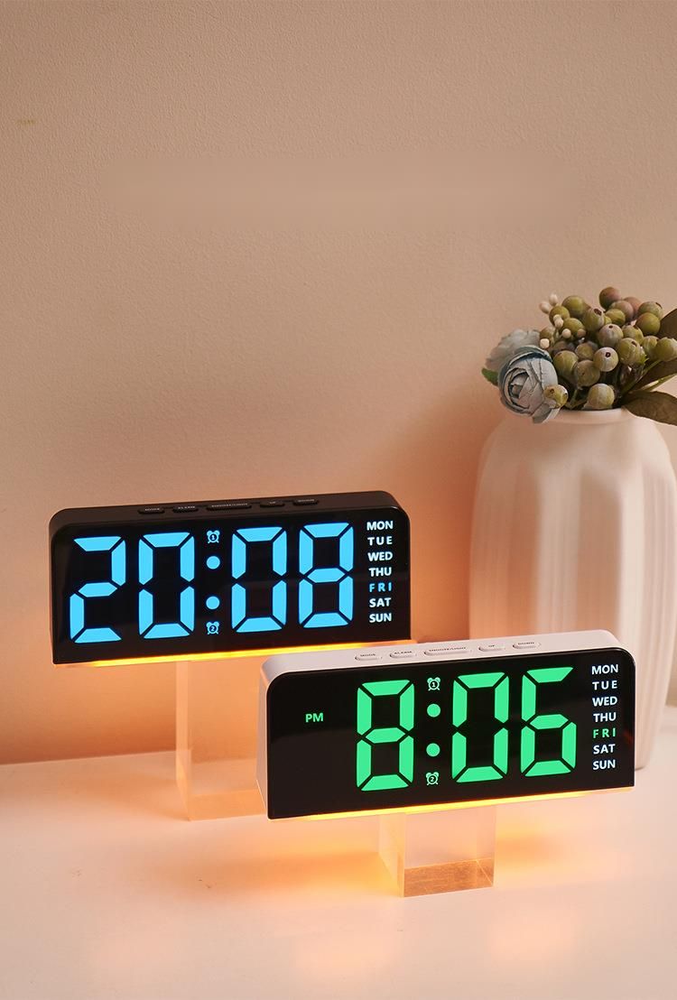 Nuova sveglia digitale multifunzionale a LED con caratteri grandi e luce ambientale, funzione snooze della data GH9001_voghion.com