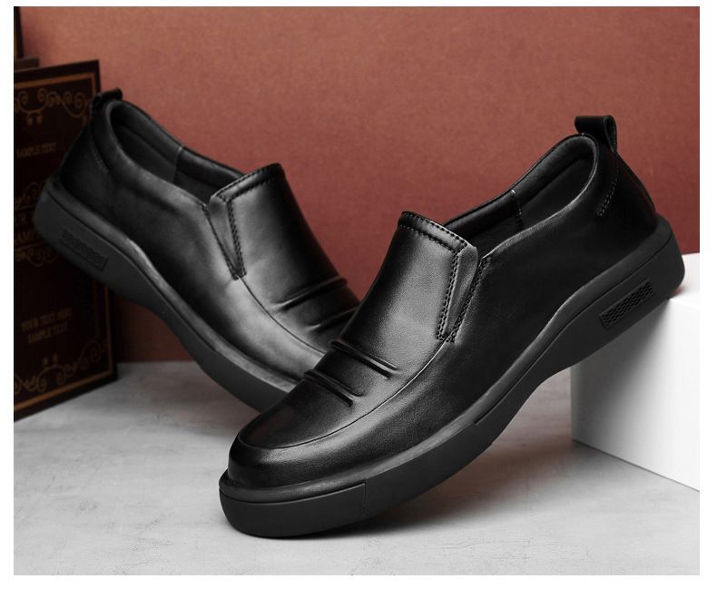 Elegante Herren-Lederschuhe mit Obermaterial und Faltenwurf, runde Schnürschuhe, Gummisohle_voghion.com