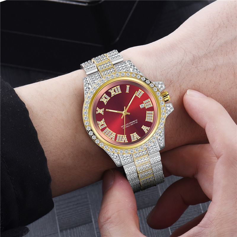 Merk Diamond Set voor heren nieuwe mode Water Ghost Hip Hop kalender quartz horloge_voghion.com
