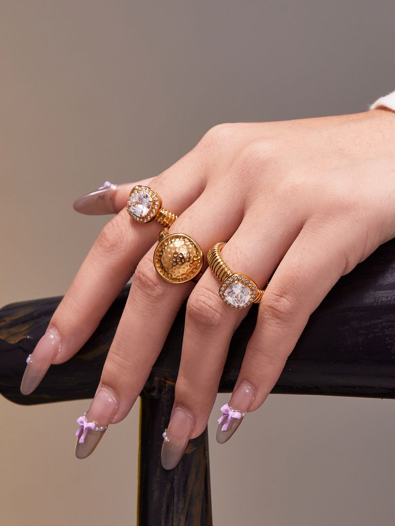 Square Sugar Stainless Steel 5A Zircon Open Ring, Fashionable And High End, Light Luxury, Versatile Finger Ring_voghion.com