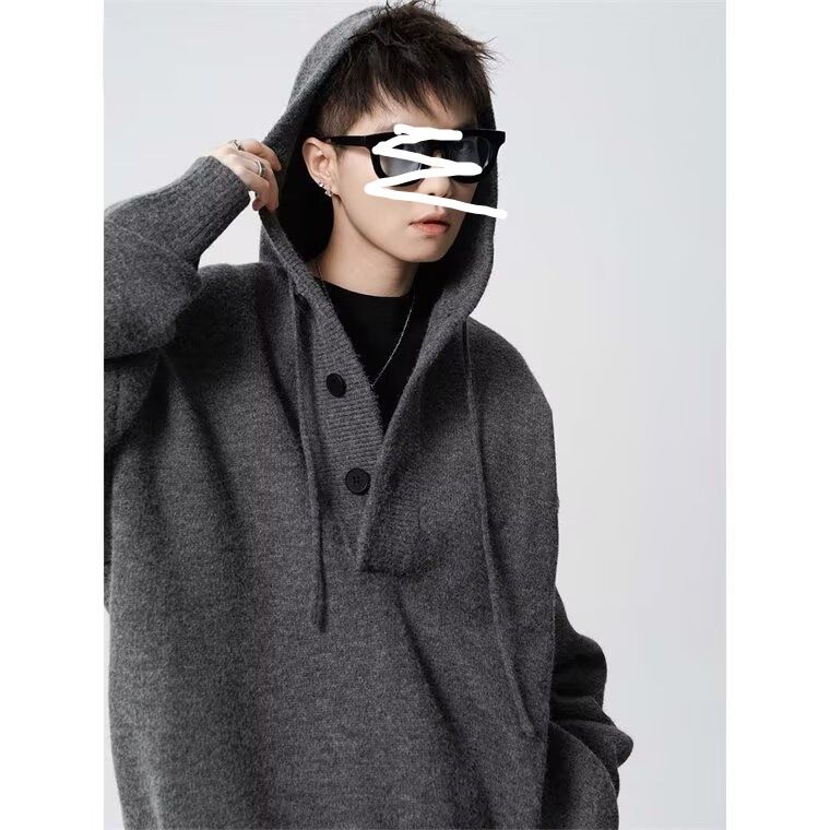 High Street Solid Color Knit Herren Winter American Cleanfit Kapuzenpullover High-End Cool Sweater_voghion.com
