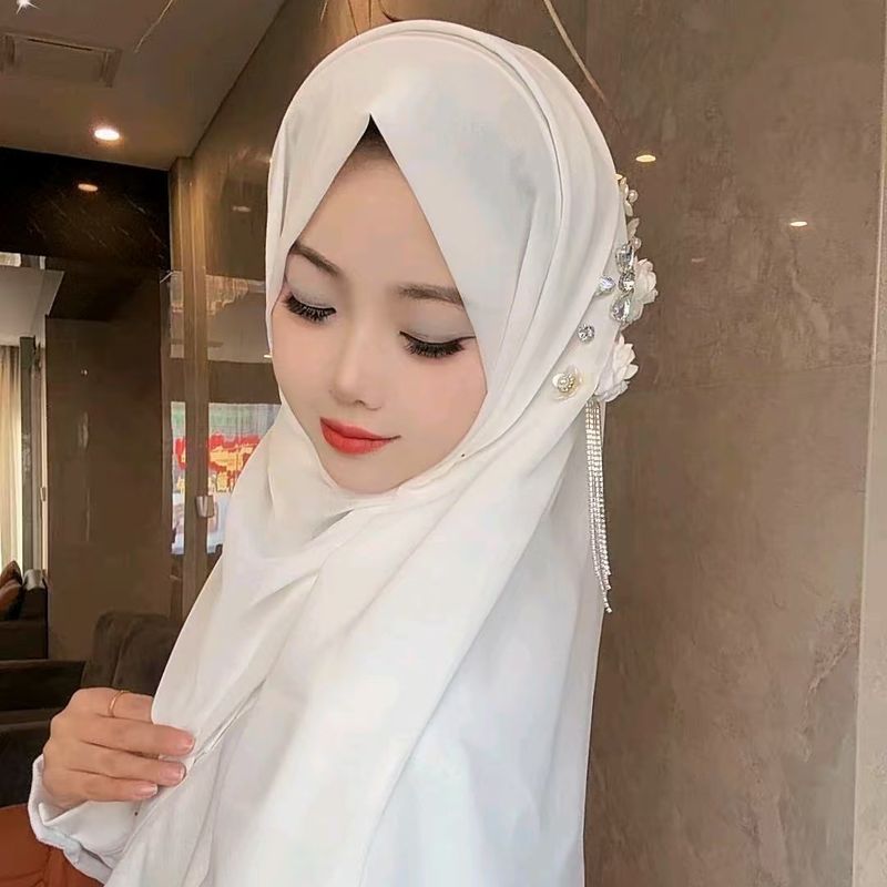 Trendy New Pearl Chiffon Long Handmade Glass Flower Tassel Damen Kopftuch Schal Schal_voghion.com