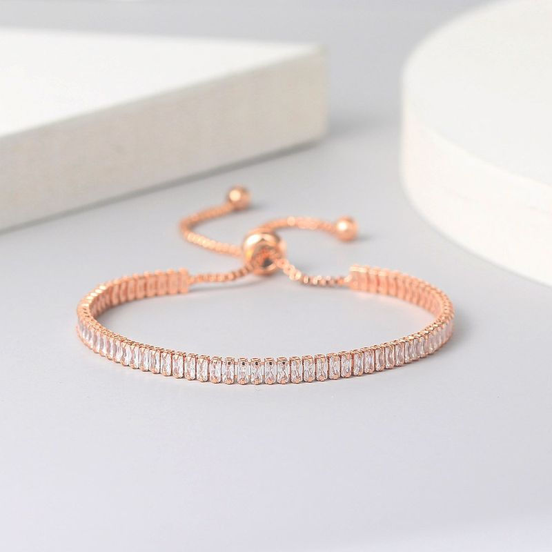 Obuyue Mode Rektangulär Zirkon Enkelrad Full Dia Justerbart Kristallarmband Damhandstycke_voghion.com