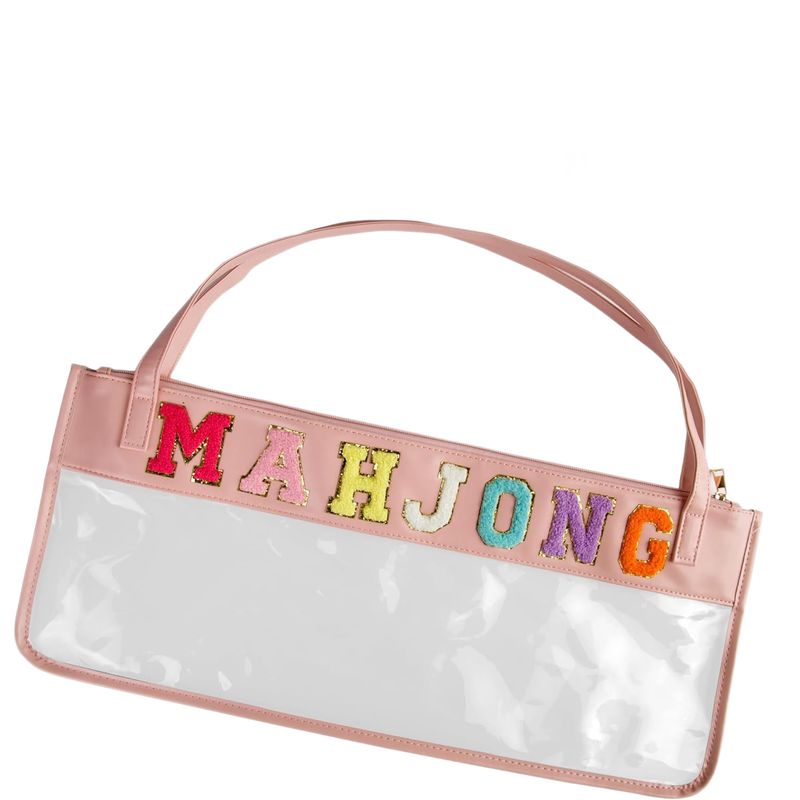 Nylon Embroidered Letter Mahjong Bag Waterproof PVC Large Capacity Toiletry Storage_voghion.com