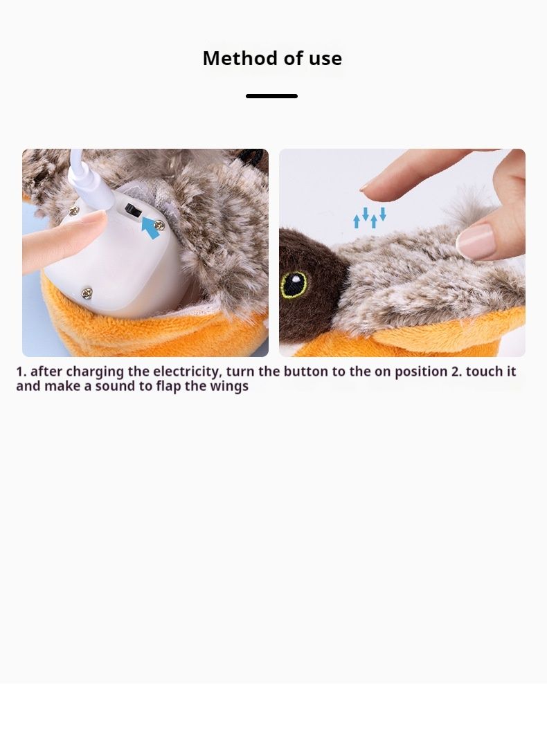 Jouet en peluche pour chat, simulation de moineau, oiseau électrique à secousses, plaisir personnel du chat, simulation d'oiseau à ailes battantes, bâton de chat taquin, favori du chat et du chien_voghion.com