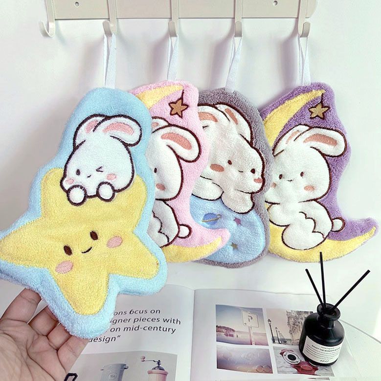 Lillian Cross-Border Source Moon Rabbit Cheese Toast Hanging Hand Small Towel Bathroom Kitchen Cartoon Cloth Gift_voghion.com