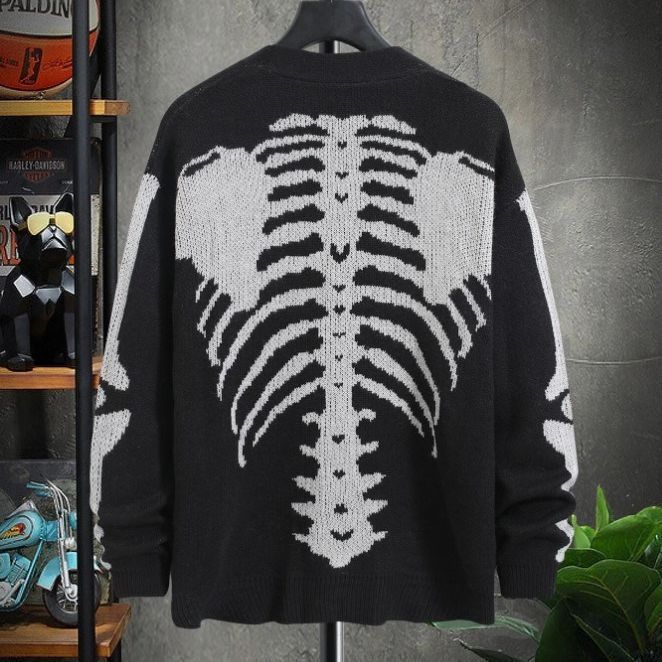 "Gothic Punk Oversized Button-Up Cardigan – Dark Streetwear Hoodie With Distressed Print"_voghion.com