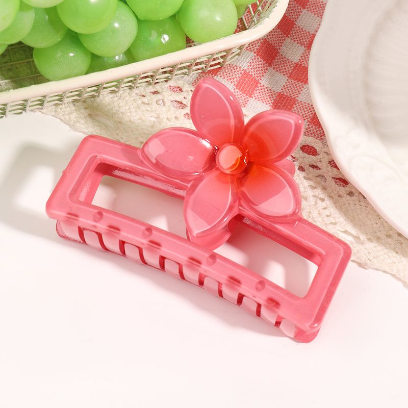 New Hollow Square Flower Clip Jelly Color Gradient Sweet And Fresh Back Of The Head Bun Large Shark Clip_voghion.com