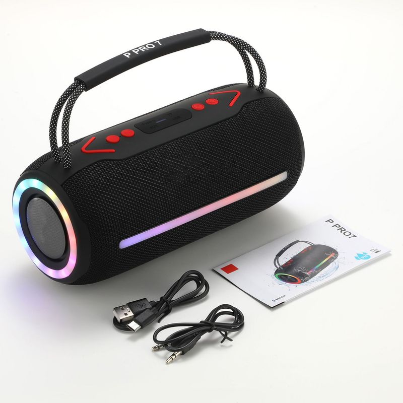 Subwoofer portabil pentru exterior P PRO7, cu lumină colorată Bluetooth BOOMBOX, difuzor dual, cu lumină, pentru exterior_voghion.com