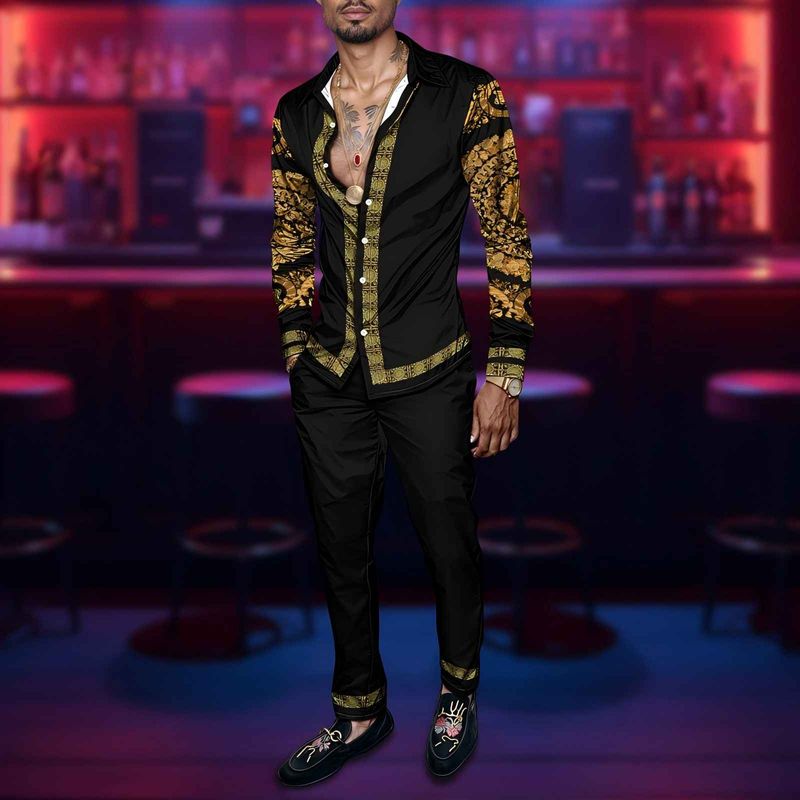 2025 Spring Summer Men Shirt Set Brand Print Fashion Printing Two Piece Set Mens Light Luxury Lightweight Party Long Sleeves_voghion.com