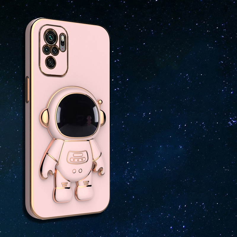 Astronaut Bracket Plating Phone Holder Case for Xiaomi Redmi Note 10 11 9 Pro Max 10S 11S 9S 9A 9C 4G 5G Stand Soft Back_voghion.com