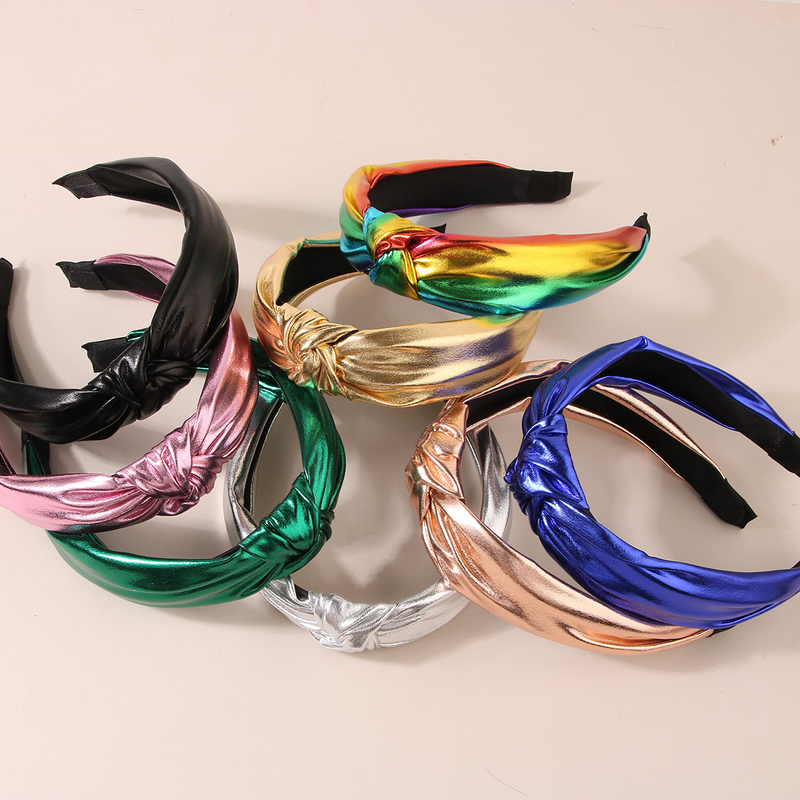 Hoofdband van PU-stof, mode-lasergeknoopte hoofdband met brede randen, was je gezicht en ga naar buiten met een effen hoofdband_voghion.com