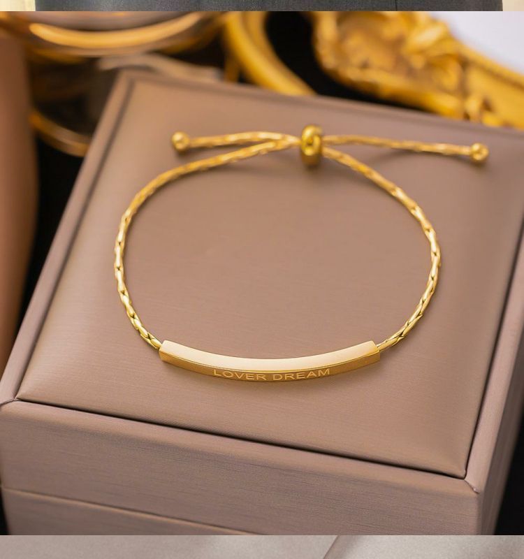 Bracciale in acciaio al titanio con lettere dorate, fatto a mano, alla moda, versatile, semplice, personalità, nicchia_voghion.com