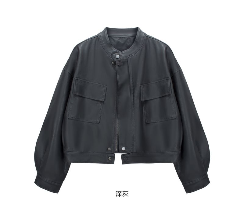 Veste courte en cuir pour femme, style coréen printemps-automne, veste ample décontractée tendance en PU, manteau de moto_voghion.com