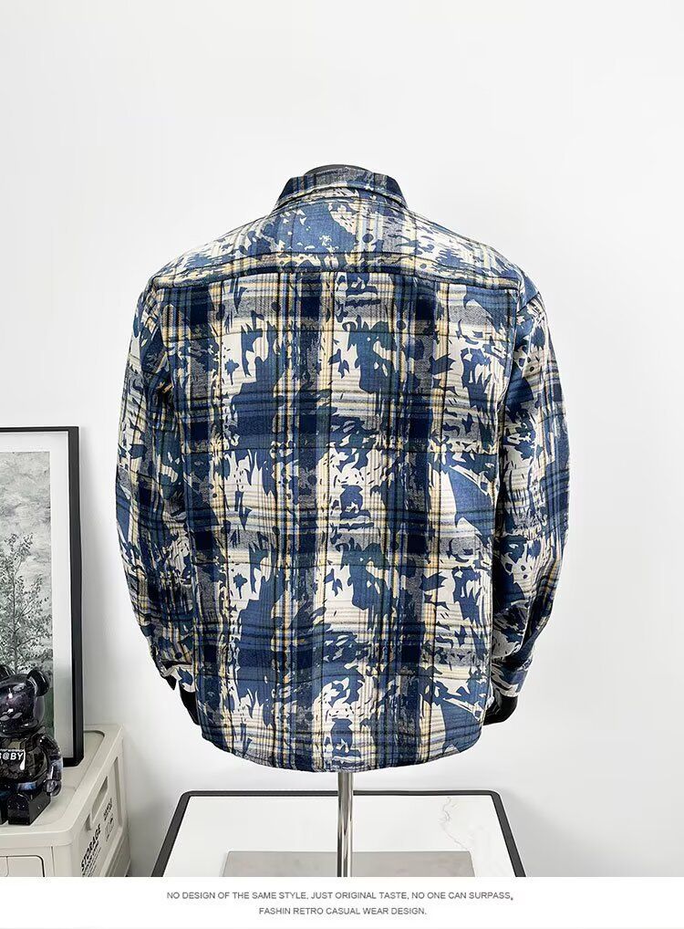 Herren-Langarmhemd mit Batikmuster und Karomuster – Stilvolles, locker sitzendes Freizeit-Overshirt mit Kentkragen für Frühling und Herbst_voghion.com
