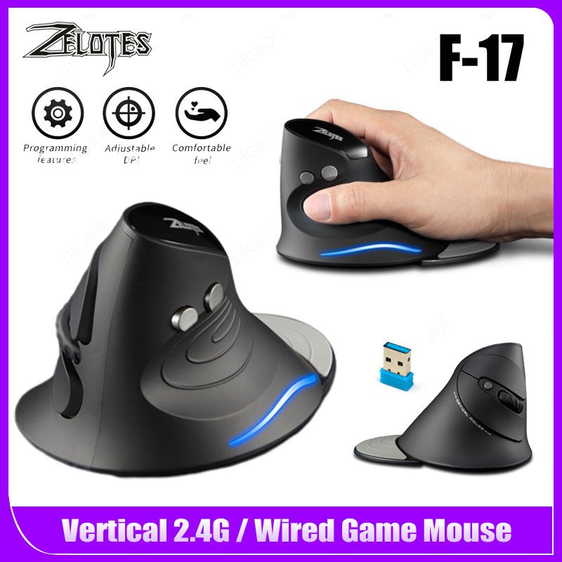 ZELOTES F-17 Gaming Ergonomic Upright Optical Vertical Wrist Rest Wireless 6 Button Desktop PC Gamer Mouse_voghion.com