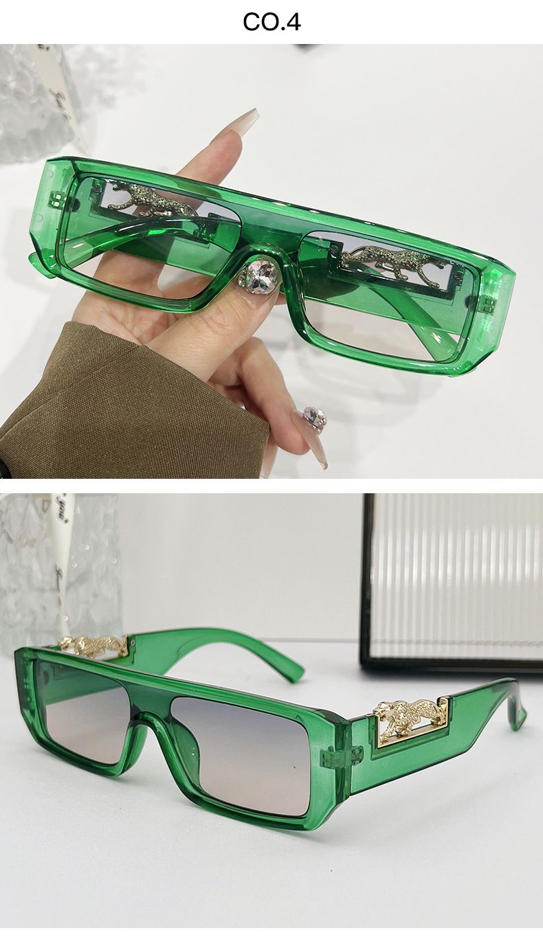 VOOTHOST Occhiali da sole alla moda da uomo e da donna con montatura quadrata, in metallo, con decorazione a testa di leopardo, monoblocco, montatura piccola, Y2K, UV400, F0287_voghion.com