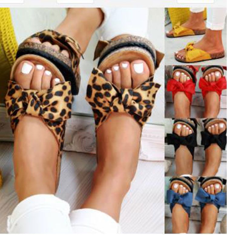 Women's fashion leopard print butterfly sexy foot set one-line slippers_voghion.com