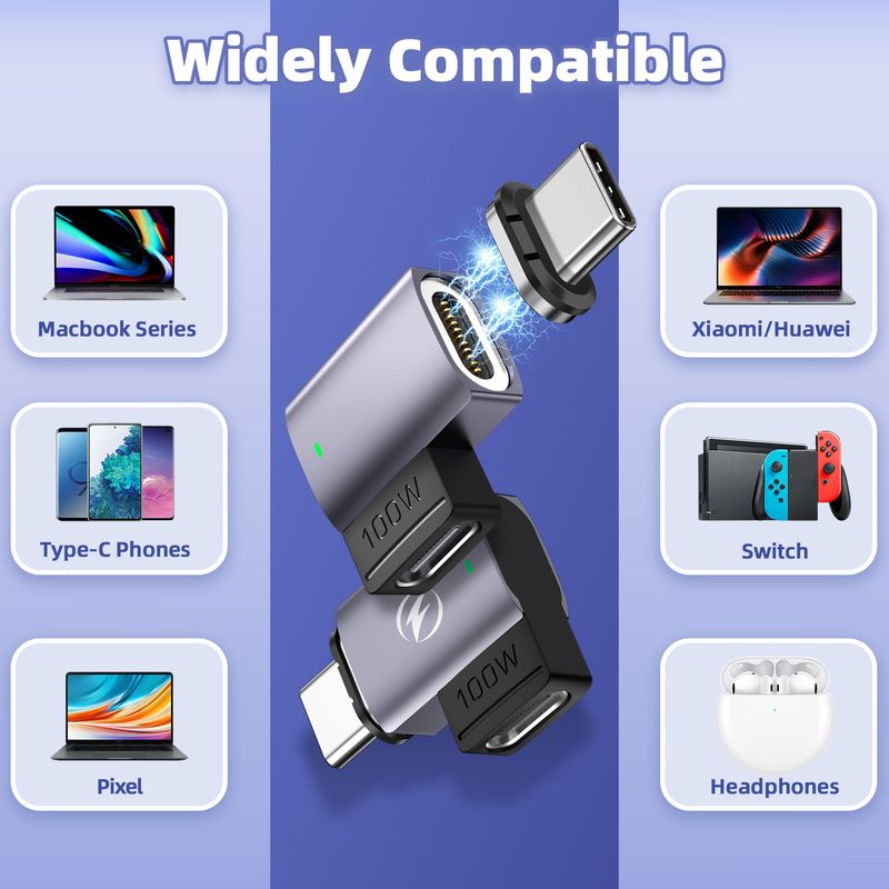 Magnetic USB C To Type C Adapter PD 100W 5A Fast Charging USB Type-C USB-C Magnet Data Sync Converter For MacBook iPad Pro Air_voghion.com