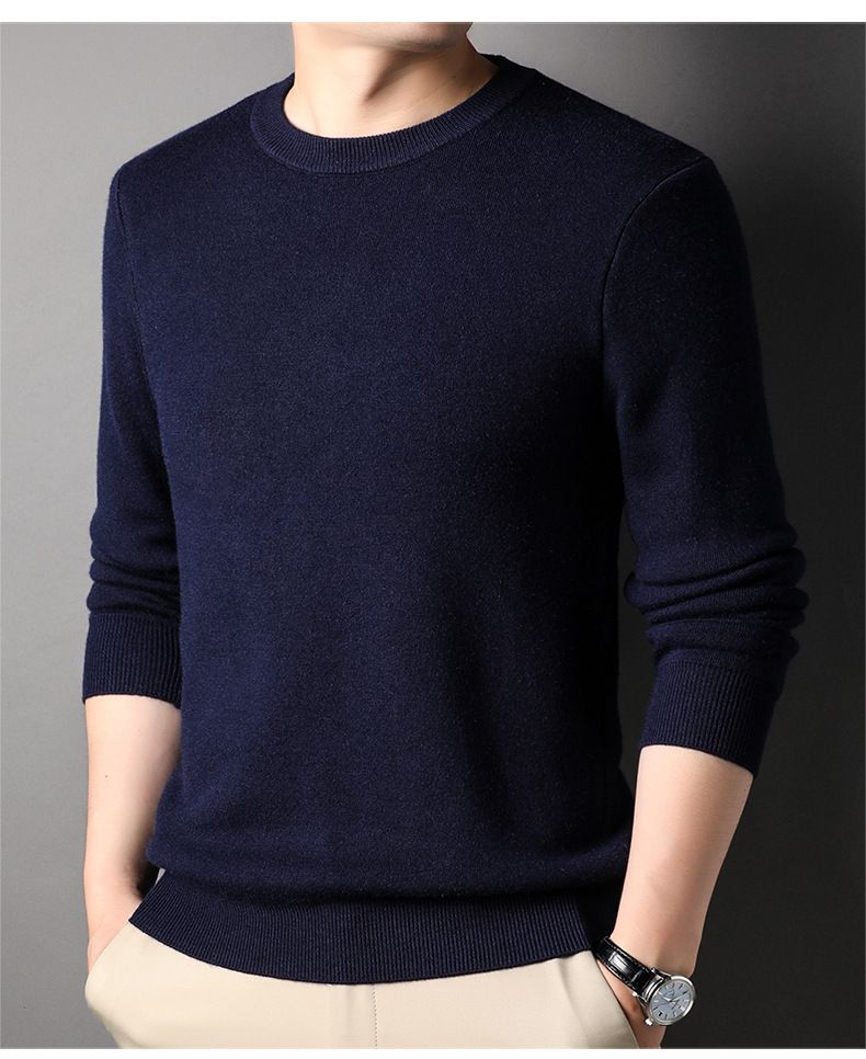 Maglione da uomo a tinta unita, vestibilità slim, versatile, girocollo, base in maglia, autunno dal vivo_voghion.com