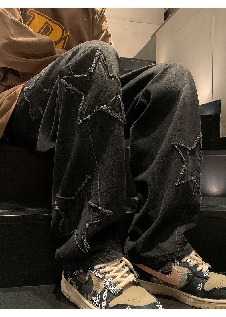 Design maschile in denim dritto, marchio alla moda invernale a gamba larga, stile americano high street per primavera e autunno_voghion.com