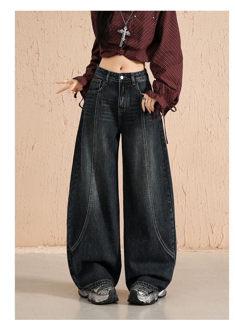 Y2k 2000er-Jahre-Kleidung, Retro-Jeans mit gebogenem weitem Bein für Damen, neue hoch taillierte Hose mit geradem Bein zum Anheben der Gesäßjeans_voghion.com