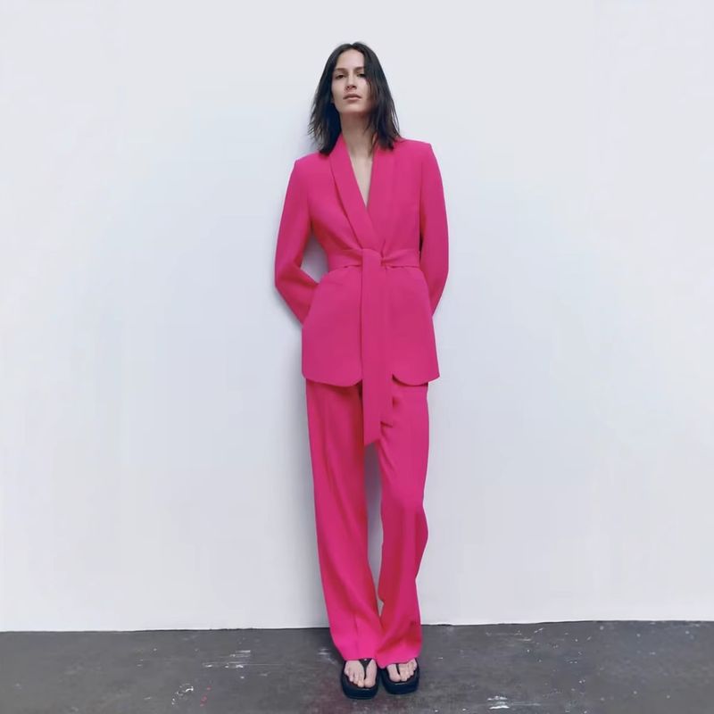 2023 Spring New Women's Clothing Belted Casual Blazer + Pants Set_voghion.com