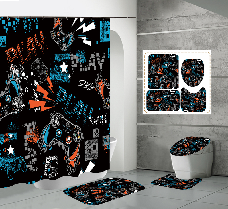 High definition digital printing hot game handle waterproof polyester bathroom shower curtain set_voghion.com