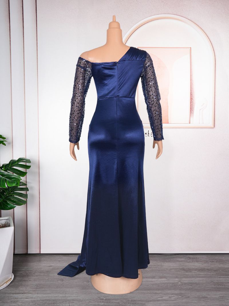 Abito da sera da damigella d'onore elegante con pieghe in pizzo e scollo a V sottile, da donna_voghion.com