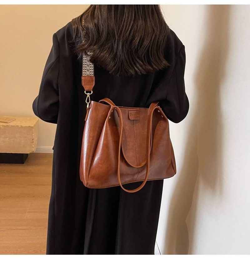Vintage Pendler-Einkaufstasche großem Fassungsvermögen, neue Handtasche mit strukturiertem, breitem Schultergurt,_voghion.com