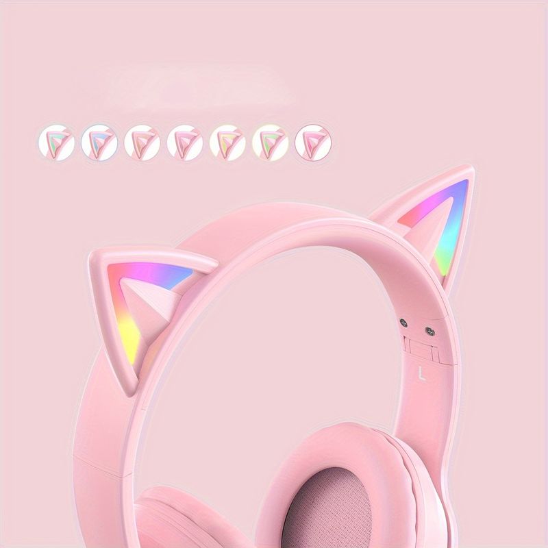 ONIKUMA Cat Ear Headphones: Wireless & Wired Mode, Foldable, RGB LED Light & Mic - Compatible With Mobile Phones & Tablets!_voghion.com