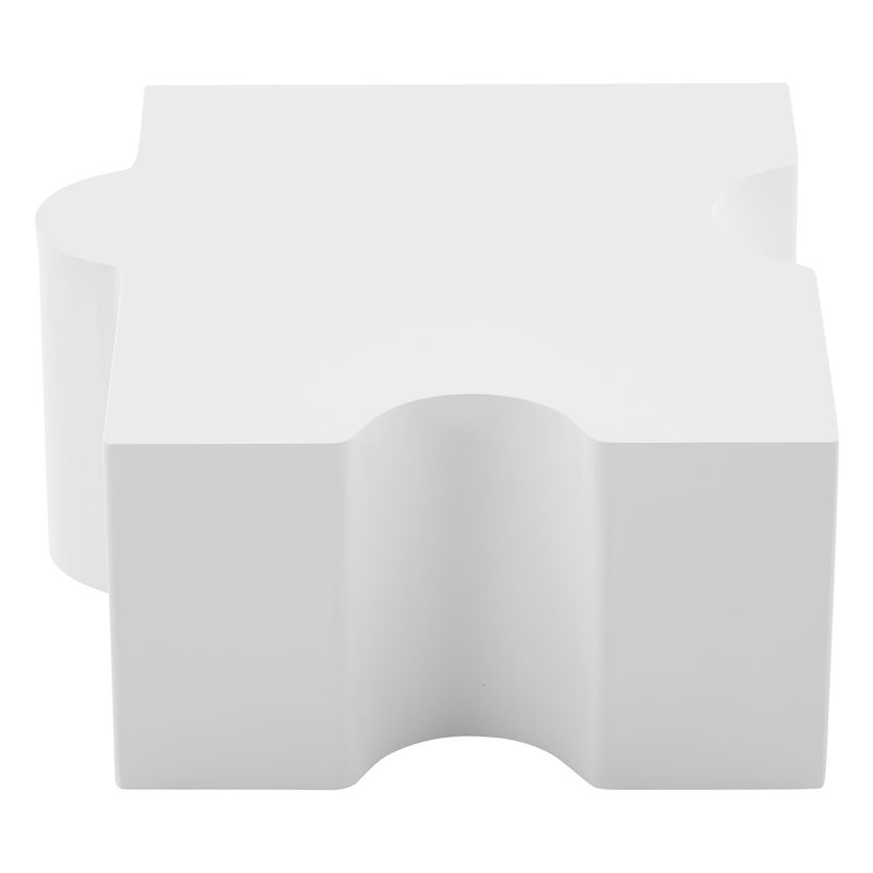 Table basse unique blanche à motif puzzle (65 x 65 x 32 cm), table basse rembourrée en MDF, table basse de salon art abstrait pour une décoration d'intérieur moderne._voghion.com