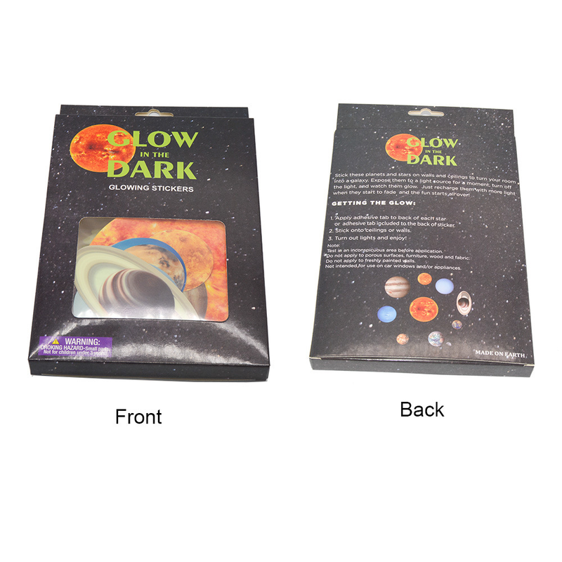 Caja colorida luz nocturna sistema solar nueve planetas principales, estrellas, meteoritos, pegatinas de luz nocturna, habitación infantil_voghion.com