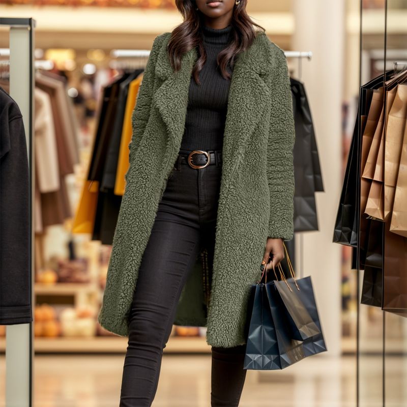 Langärmliger Fleecemantel für Damen mit Reverskragen – warme, flauschige, doppelseitige Sherpa-Jacke im Winter in sanften Eiscremefarben_voghion.com