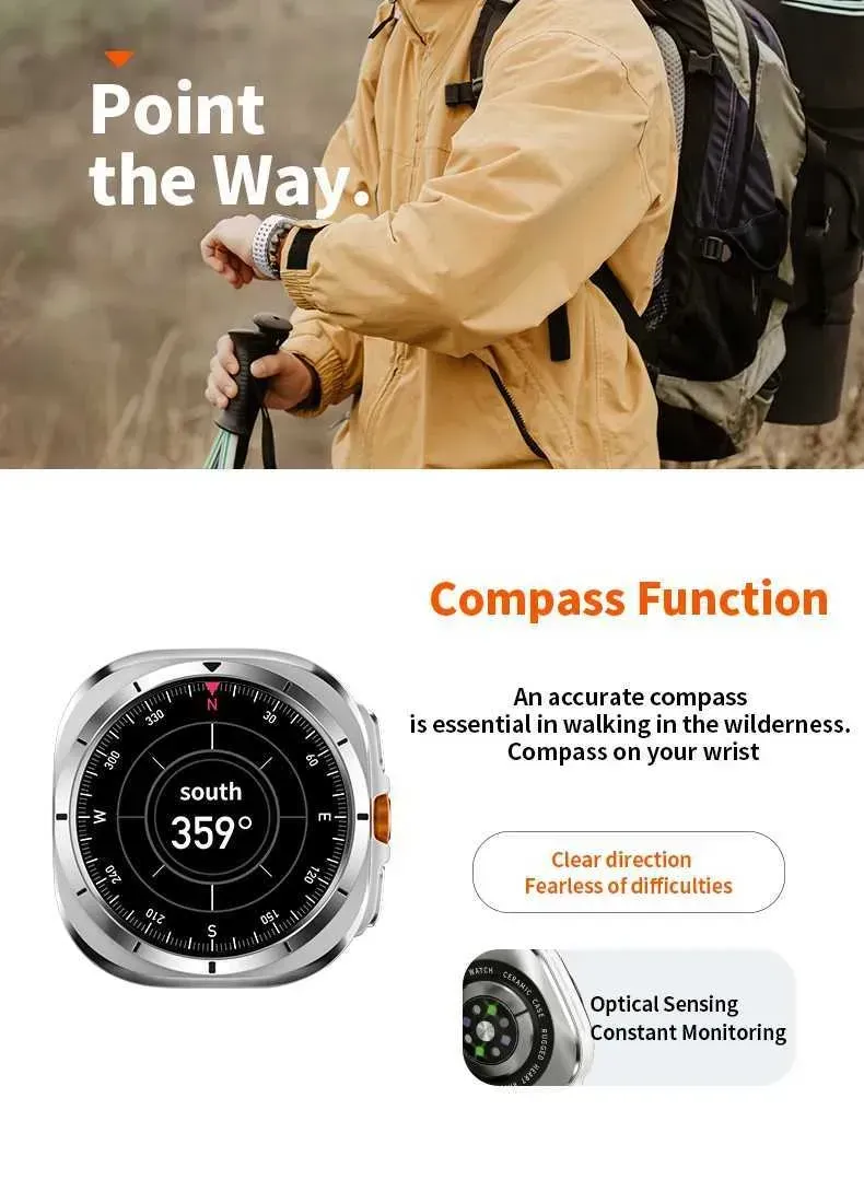 2025 NEUE Ultra GPS NFC Smart Smartwatch für Samsung Galaxy mit Kompass und Temperaturanzeige für Outdoor-Sportarten, Herren, AMOLED-Display, verbesserte Version 7_voghion.com