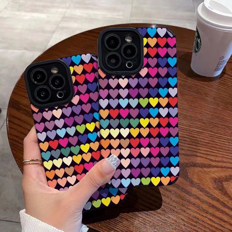 TechGlobe Trendy Colorful Heart 14/13/12/11 Striped Shockproof Phone Case For X/XR/XS Max_voghion.com