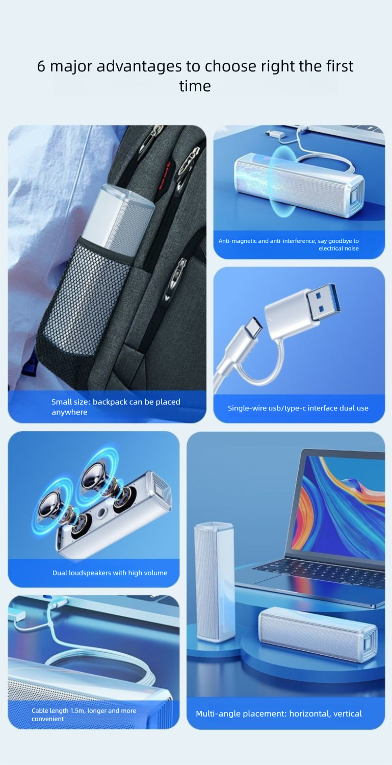 Computer Desktop USB One-Line Small Speaker Subwoofer Conference Amplifier Mini Home Universal_voghion.com
