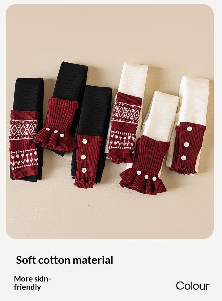 Voyage Fleece-Lined Thickened Leggings Autumn Winter Children's Patchwork Socks Dance Tights Baby Girls' Warm Pants_voghion.com